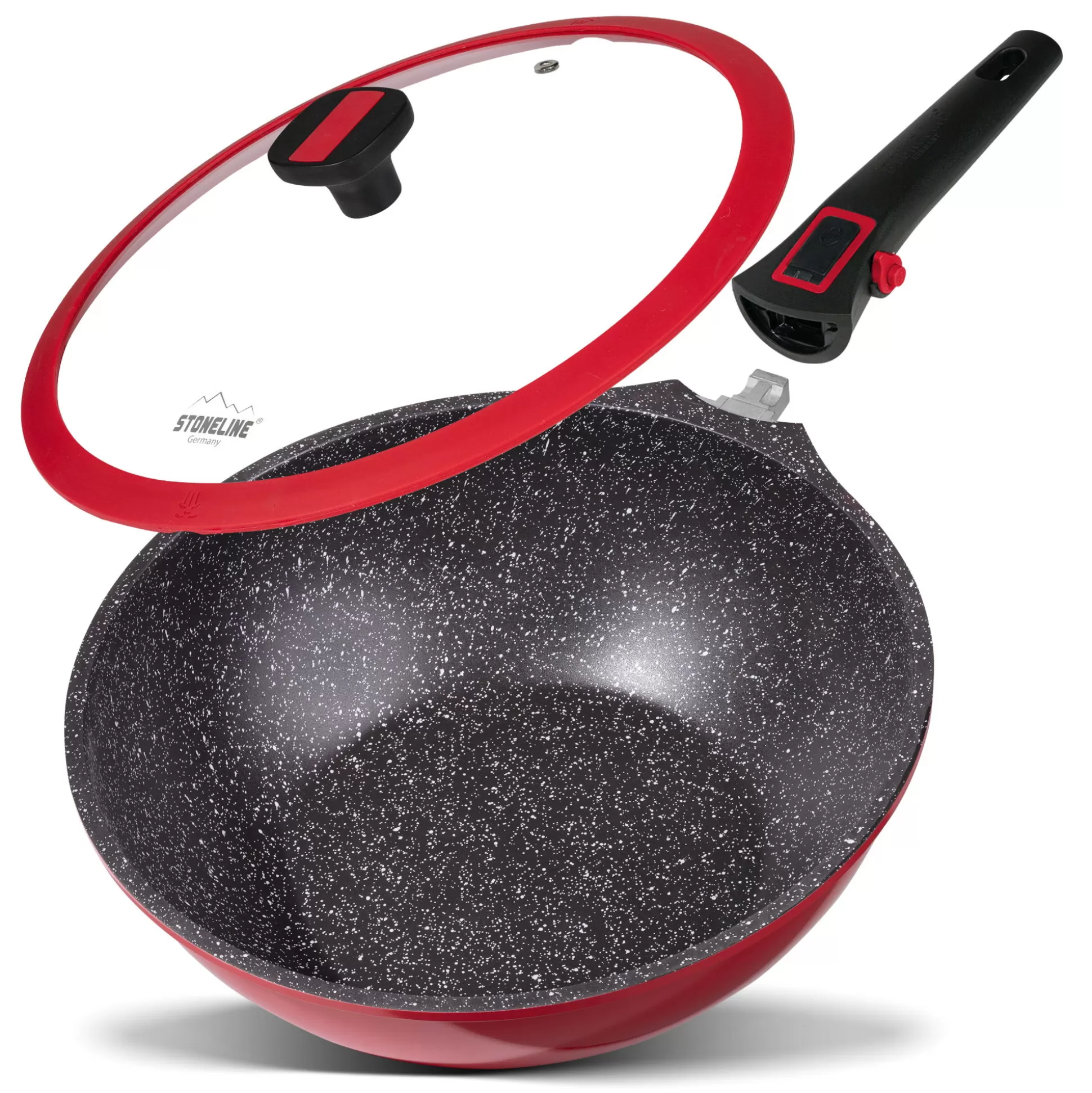 Wok | STONELINE Wok Pan with removable handle 30 cm | with Lid - Red